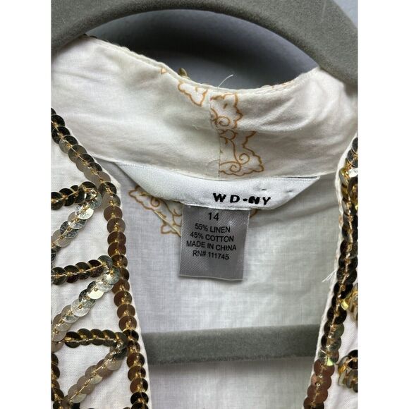 WDNY Top Womens size 14 beaded sequin linen blend tunic Boho Festival Artsy - Picture 3 of 6